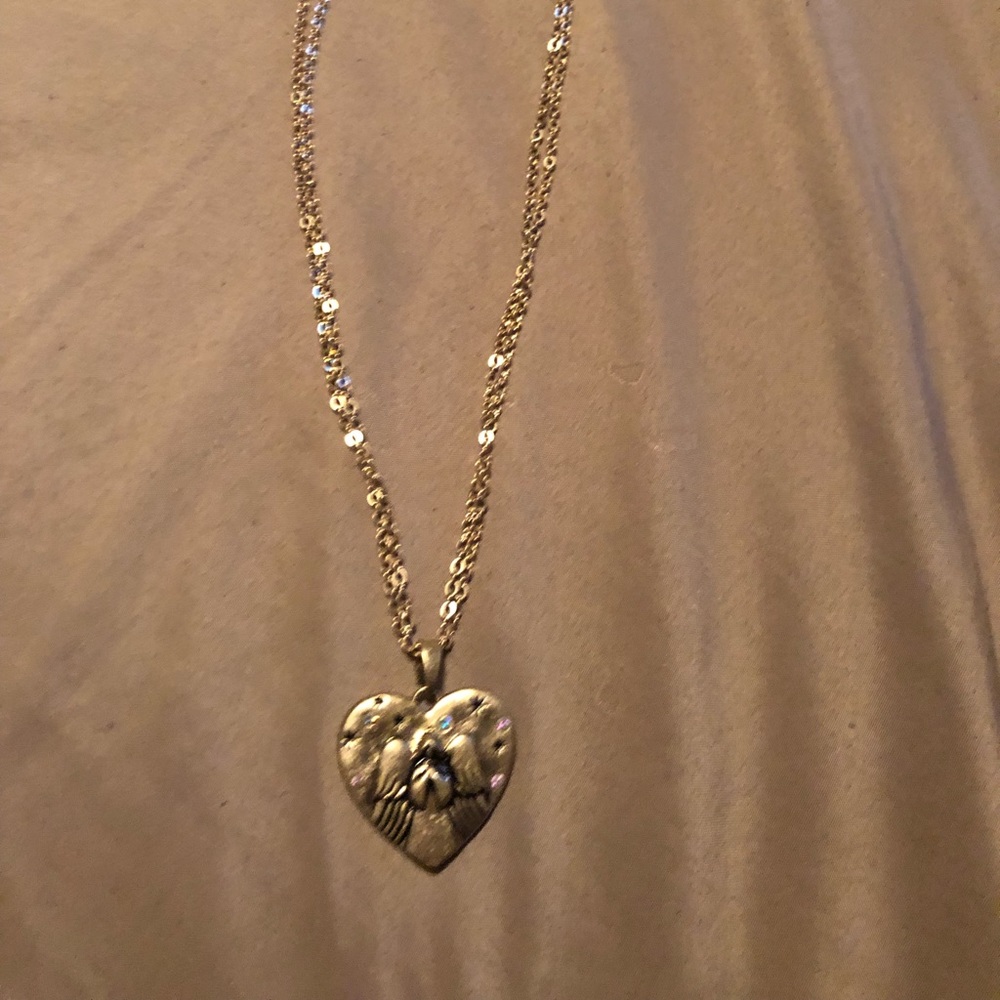 Necklace - gold angel and silver rose